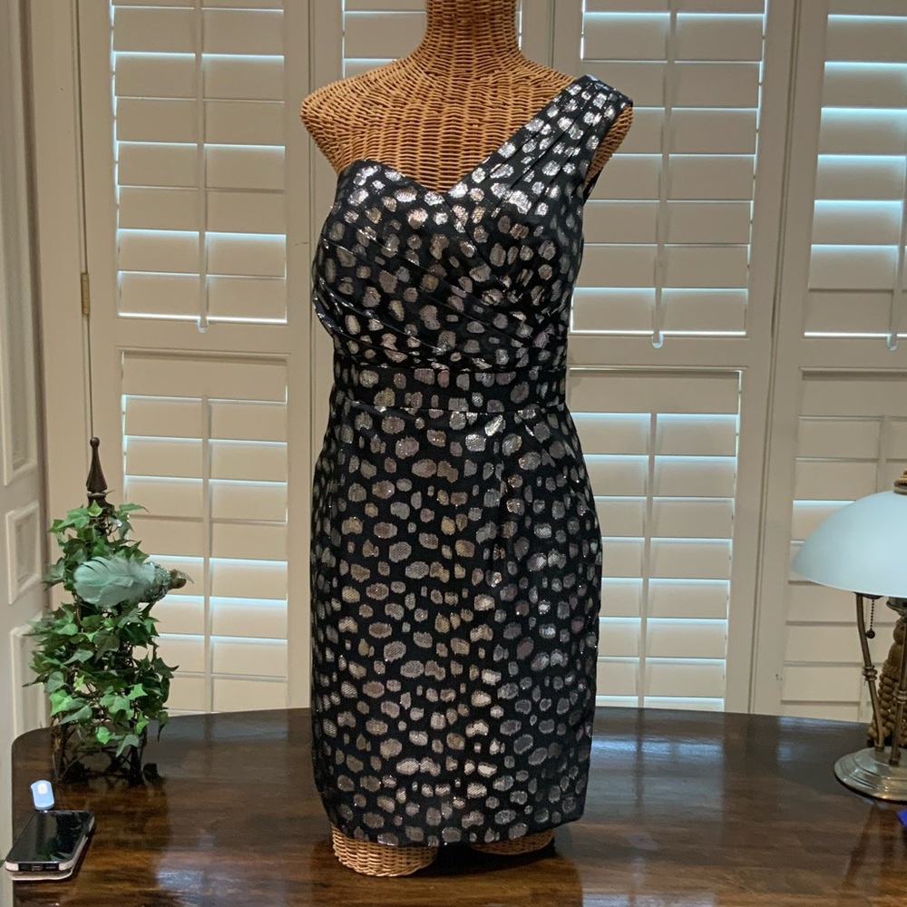 Gianni Bini Black and Silver One-Shoulder Dress